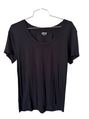 Able T Shirt Size XS Scoop Neck Short Sleeve Solid Black Viscose Blend Essential